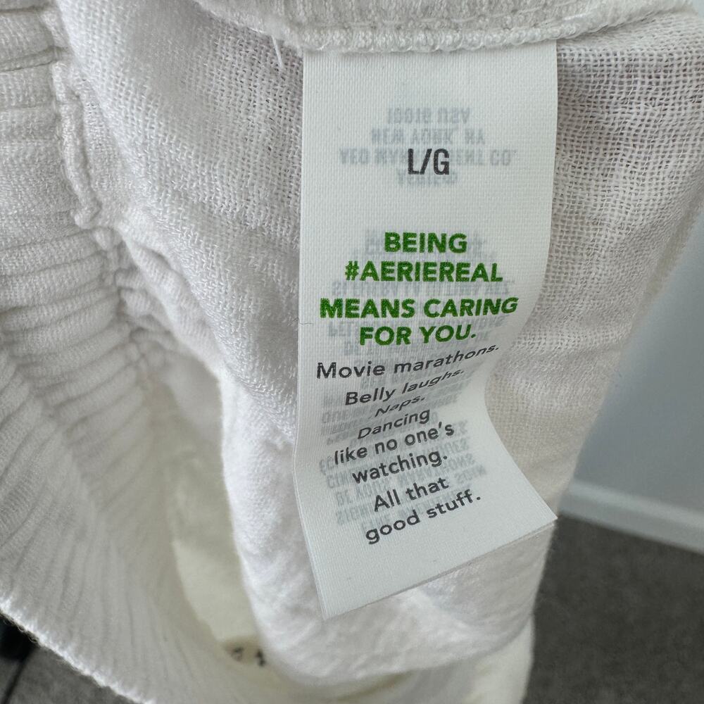 Aerie Women's White Daybreak Trouser Wide Leg Cotton Large NEW - Picture 9 of 12